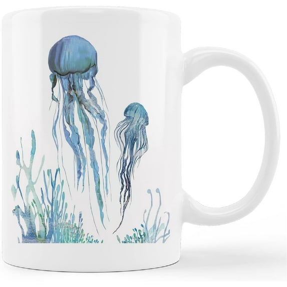 Watercolor Jellyfish Mug Cup,Sea Life Jellyfish Couple Ceramic Mug-11oz Coffee Milk Tea Mug Cup,Jellyfish Lovers Gifts,Boys Men Students Kids Coworkers Gifts