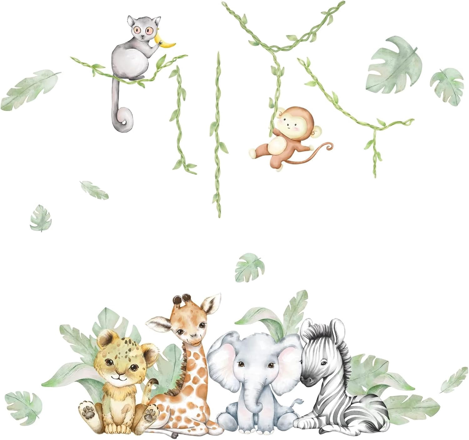 Watercolor Jungle Animal Wall Decals Forest Animal Wall Sticker ...
