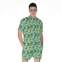 Watercolor Kiwi And Avocado Short Sleeve Men'S Rompers, Avocado Fruits Casual Summer Jumpsuits Outfit