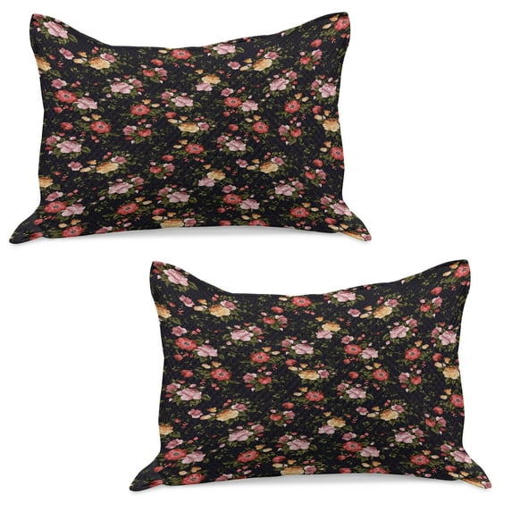 Watercolor Knitted Quilt Pillowcover Set of 2, Victorian Romantic Garden with Blossoming Roses Vintage Growth Soulful Bouquet, Standard Queen Pillow Sham Bedroom, 30" x 20", Multicolor, by Ambesonne