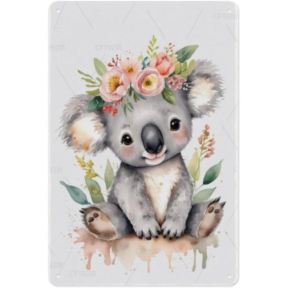 Watercolor Koalas Aluminum Tin Sign - Adorable Animal Pair Design, 8x12 Inches, Unique Wall Decor for Animal Lovers and Australian Theme Enthusiasts