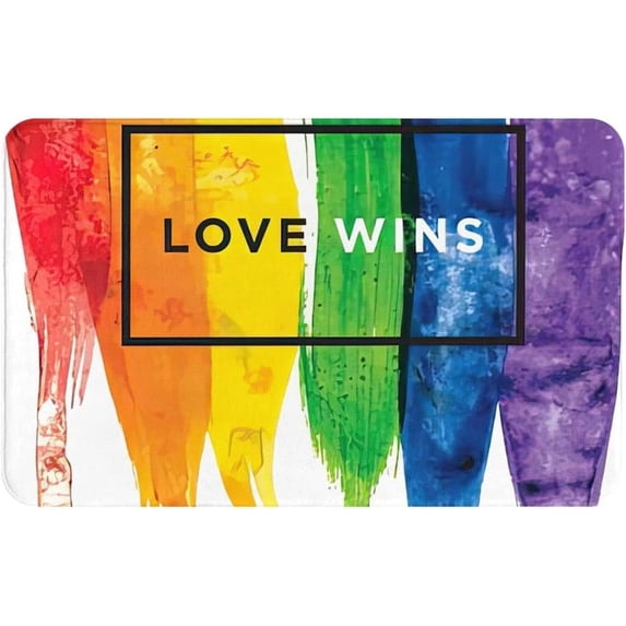Watercolor LGBT Love Wins Door Mat Welcome Matss Outdoor Indoor Absorbs Mud Doormat 16x24 Inch Anti-Slip Entryway Carpet Dirt Trapper Rugs, Shoes Scraper for Entry Patio Porch