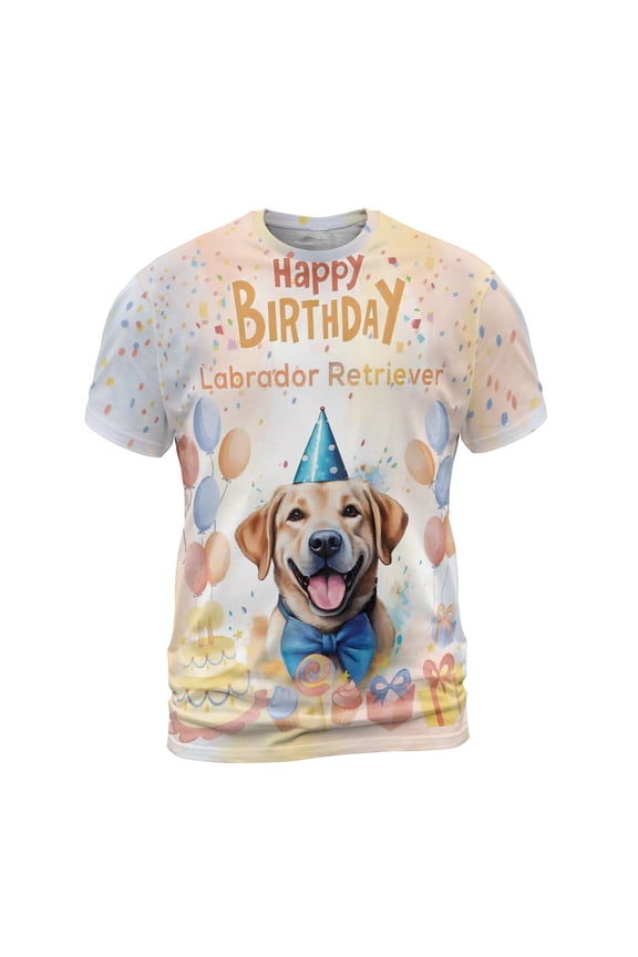 Watercolor Labrador Retriever Happy Birthday Celebration Balloons Gift Party All Over Print 3D Shirt Unisex Merch Lab Dog Lover Gifts - 00028