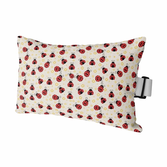 Watercolor Ladybug on Burlap Outdoor Pillow for Chaise Lounge Chair,Spring Daisy Flower Insects Waterproof Headrest Lumbar Pillows with Insert&Elastic Strap for Patio Pool Garden Chairs Decor,1 Pack