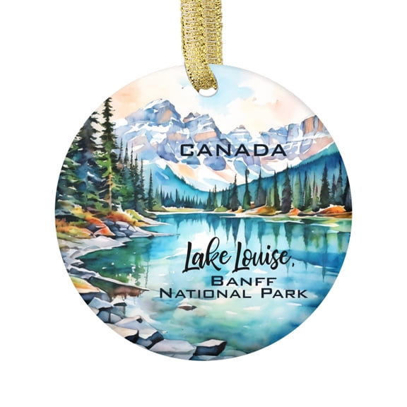 Watercolor Lake Louise Banff National Park Alberta Canada Landmark Travel Memory Souvenir Landmark Vacation Keepsake Ceramic Christmas Ornament Xmas Holiday Tree Gift