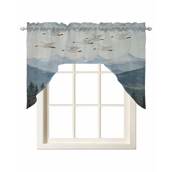 Watercolor Landscape Kitchen Swag Valances for Windows, Retro Geese Forest Mountain Swag Valances Curtains for Living Room, Rod Pocket Window Treatments for Bathroom, Bedroom, Cafe, 56"x36"