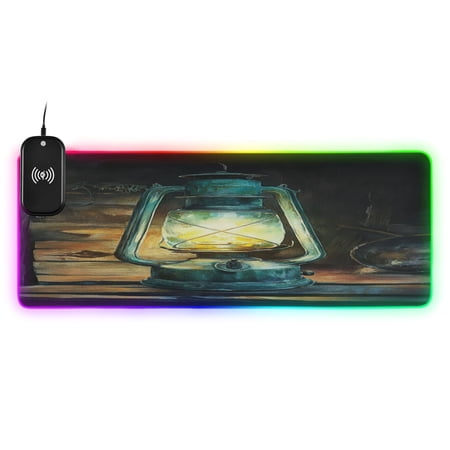 Watercolor Lantern Pattern Large RGB Gaming Mouse Pad with Fast Wireless Charging, 31.5''x11.8''
