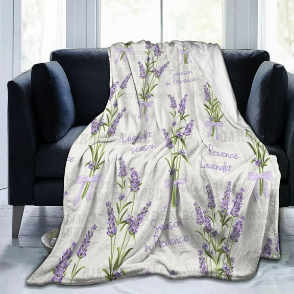 Watercolor Lavender Flowers Throw Blanket Ultra Soft Warm All Season Decorative Fleece Blankets for Bed Chair Car Sofa Couch Bedroom 50"X40"
