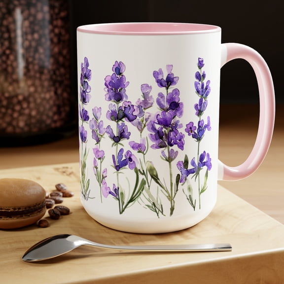 Watercolor Lavender Mug Purple Floral Coffee Cup Minimalistic Botanical Wildflower Art Cottagecore Spring Design Large Ceramic Mug