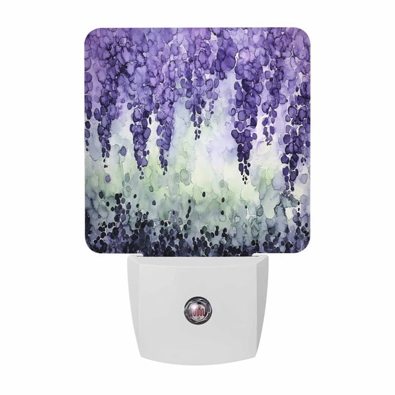 Watercolor Lavender Plug-in LED Night Lights Purple Flowers Leaf Plant Auto Dusk-to-Dawn Sensor for Bedroom, Bathroom, Kitchen, Nursery, Hallway, Stairs, Wall Home Decor
