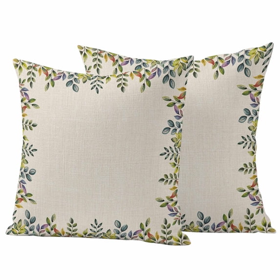 Watercolor Leaf Outdoor Waterproof Pillow Covers, Vintage Pastoral Summer Botanical Rustic Decorative Square Throw Pillowcase Sofa Cushion Sham for Patio/Couch/Chair, 16"x16" 2 Pack