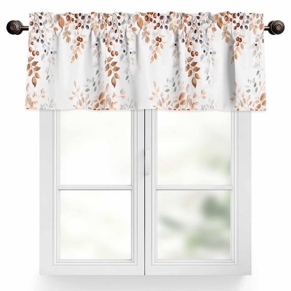 Watercolor Leaf Valances for Windows, 42 x 18in, Fall Berry Plant Eucalyptus Leaves Rod Pocket Kitchen Valance Curtain Light Filtering Window Treatments for Living Room Bedroom, 1 Panel