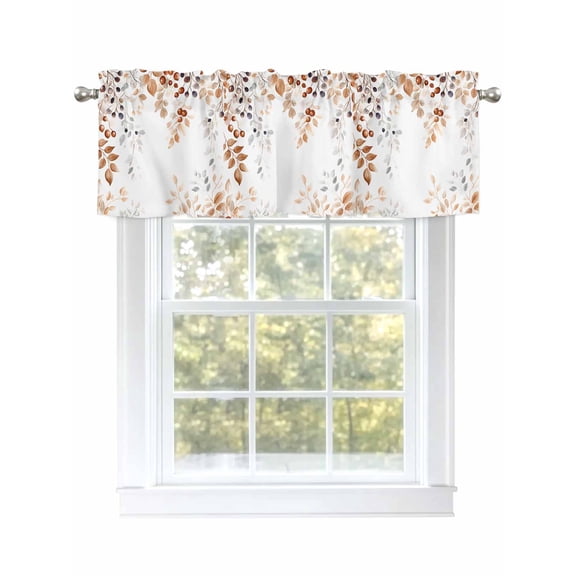Watercolor Leaf Valances for Windows Fall Berry Plant Eucalyptus Leaves Kitchen Valance Curtain Rod Pocket Small Curtains for Cafe Bathroom Laundry Basement 42" x 12"