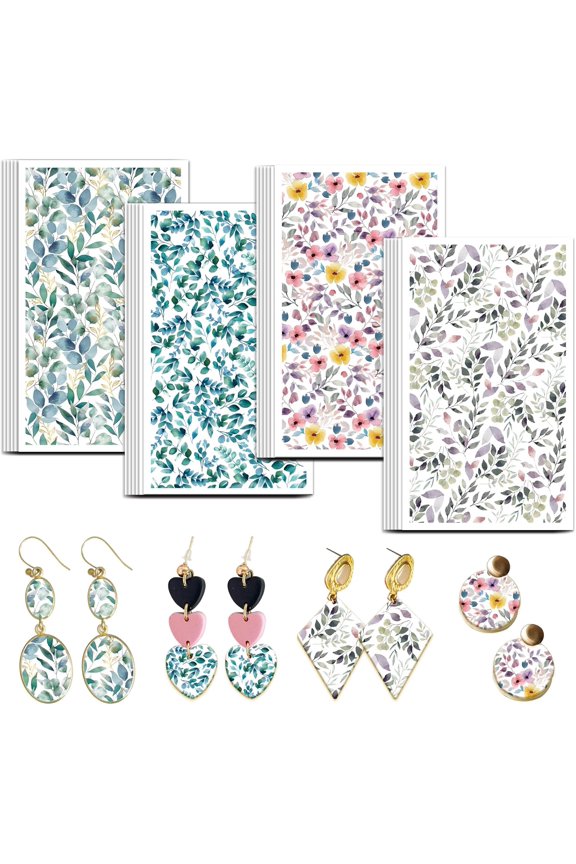 Watercolor Leaves Pattern Clay Transfer Paper 4 Design 24 Pcs Transfer Paper for Polymer Leaves Polymer Clay Transfer Sheets Plant Theme Small Transfer Paper for Clay Earrings Jewelry Making