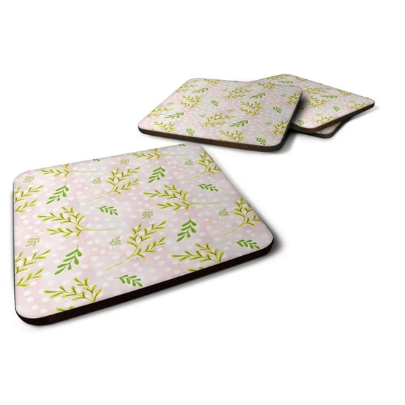 Watercolor Leaves Pink Foam Coaster Set of 4