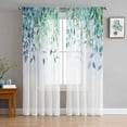 thumbnail image 1 of Watercolor Leaves Semi Sheer Curtains 84 Inch Length 2 Panels Set, Spring Botanical Eucalyptus Leaves Sheer Kitchen Curtain Privacy Voile Window Curtain for Living Room Bedroom Rod Pocket Drapes, 1 of 7