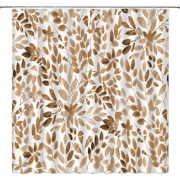 Watercolor Leaves Shower Curtain – Colorful Leaf Floral Eucalyptus Plant – Pretty Nature Fabric Decor – Brown Tone Adds Warmth to Your Bathroom – Ideal for a Relaxing and Serene Atmosphere (36"x70