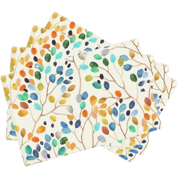 Watercolor Leaves Spots Placemats Set of 4, Placemats Dining Table Mat Set,12x18 Washable Stain Resistant Wipeable Cloth Placemat for Kitchen Buffet Parties