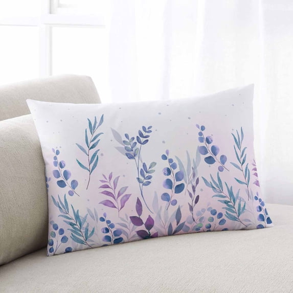 Watercolor Leaves Throw Pillow Cover, Purple Pastoral Herb Plants Rectangle Decorative Pillow Case Protector Soft Cushion Cover Lumbar Pillowcase for Couch Sofa Bedroom Car Chair Decor 20x26 Inch