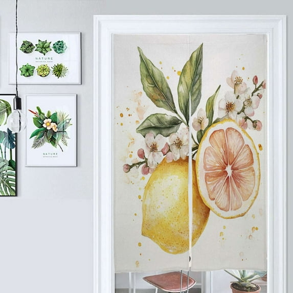 Watercolor Lemon And Blossoms Print Door Curtain Nordic Living Room DoorCurtain Porch Partition Curtain Kitchen Rative Half Curtain