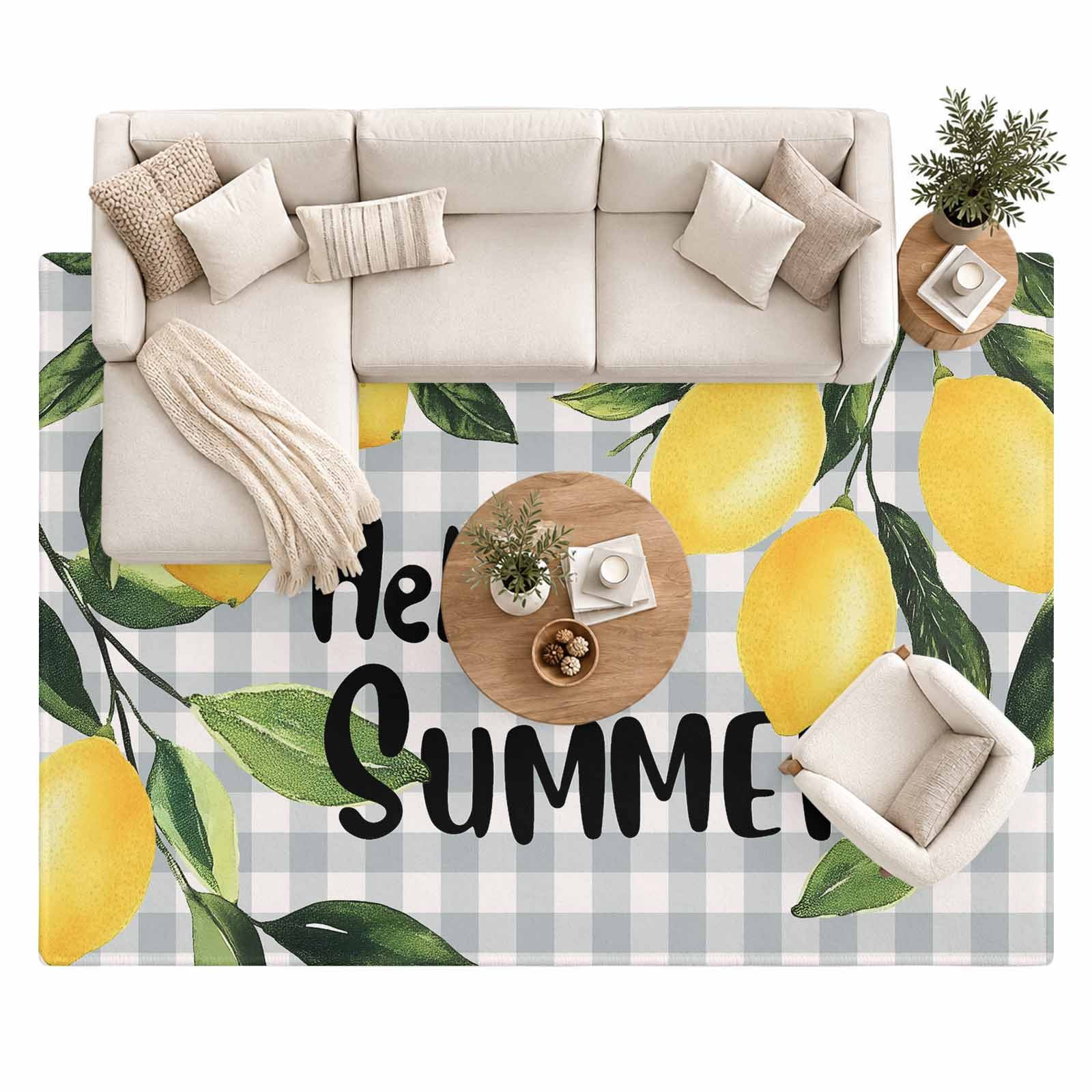 Watercolor Lemon Area Rug 8'x10', Hello Summer Large Area Rugs Non-Slip ...