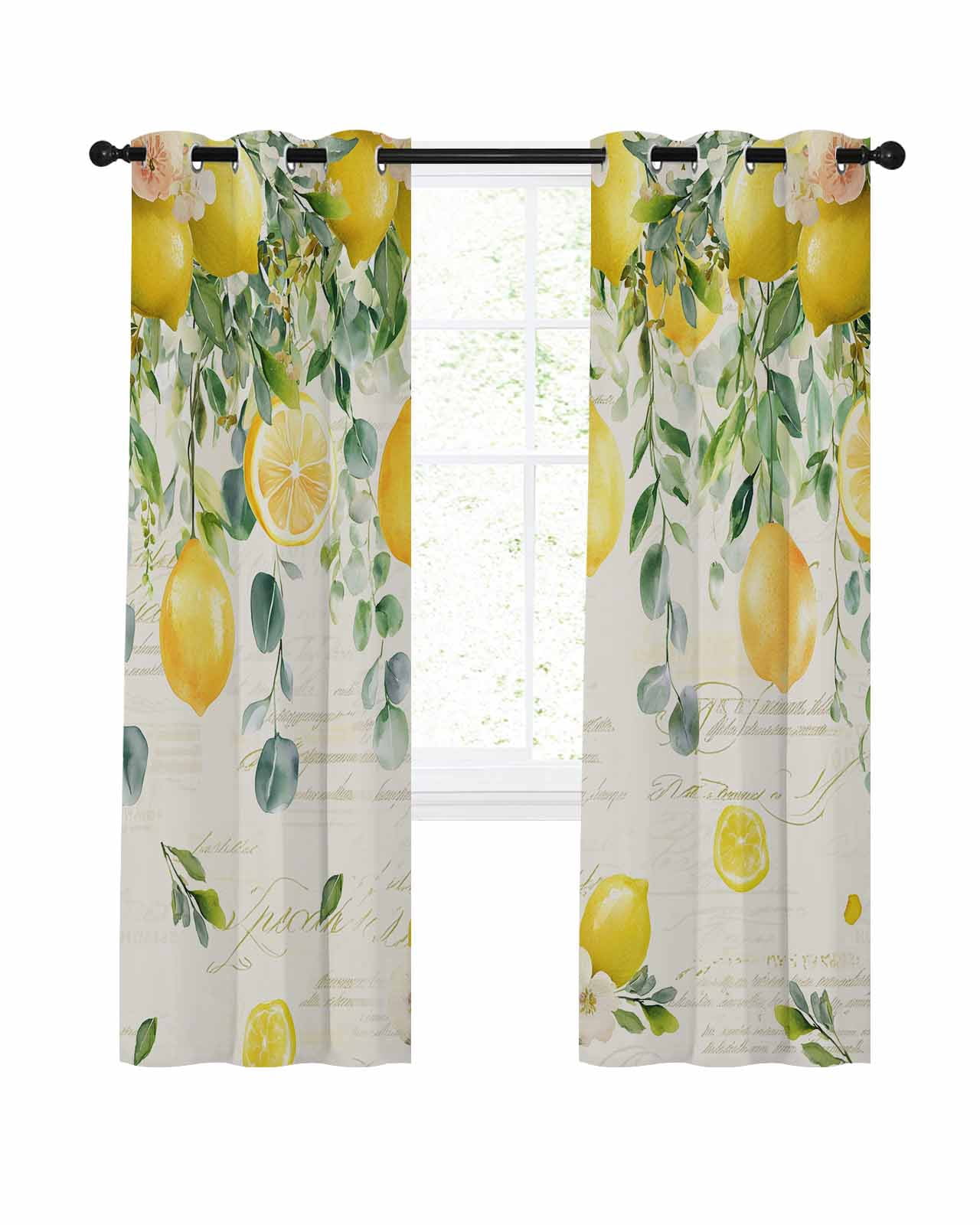 Watercolor Lemon Blackout Curtains 45 Inches Long for Bedroom ...