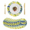 thumbnail image 1 of Watercolor Lemon Botanical Round 13 Inch Placemats Set of 8, Summer Navy Blue Yellow Plaid HeatResistant Non Slip Place Mats for Dining Table, Wipeable Braided Kitchen Table Mats for Housewarming, 1 of 9