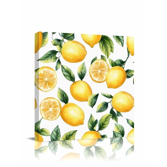 Watercolor Lemon Canvas Wall Art, Summer Yellow Lemon Leaf Framed Wall Decor Modern Artwork Prints Painting for Living Room, Bedroom, Kitchen & Cafe Decor 28x28 Inch