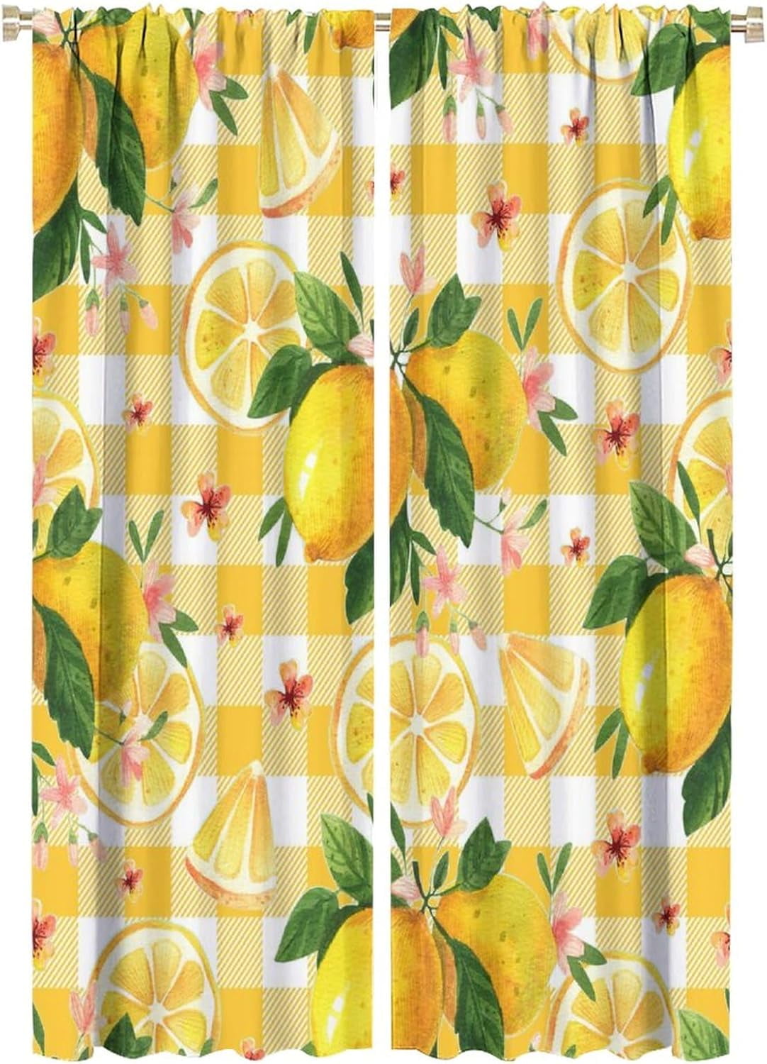 Watercolor Lemon Curtains, Summer Lemon Floral Natural Fruit Themed ...