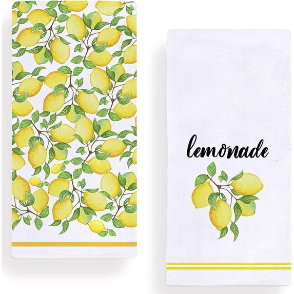 Watercolor Lemon Kitchen Dish Towel 18 x 26 Inch, Seasonal Spring Summer Lemone Tea Towels Dish Cloth for Cooking Baking Set of 2