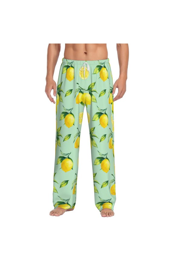 Watercolor Lemon Men's Pajama Pants Soft Breathable Sleep Lounge Pants with Pockets, Elastic Waist PJS Bottoms for Nightwear & Home Medium