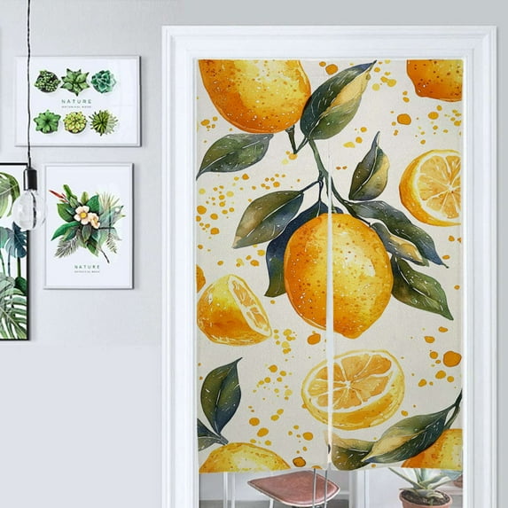Watercolor Lemon Pattern Door Curtain Nordic Living Room DoorCurtain Porch Partition Curtain Kitchen Rative Half Curtain
