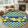 thumbnail image 1 of Watercolor Lemon Round Area Rug 7Ft Washable Circle Rugs for Dorm Laundry Room, Navy Blue Yellow Buffalo Plaid Summer Non-Slip Carpet Floor Mats Indoor Outdoor Carpet Runner Aesthetic Home Decor, 1 of 8