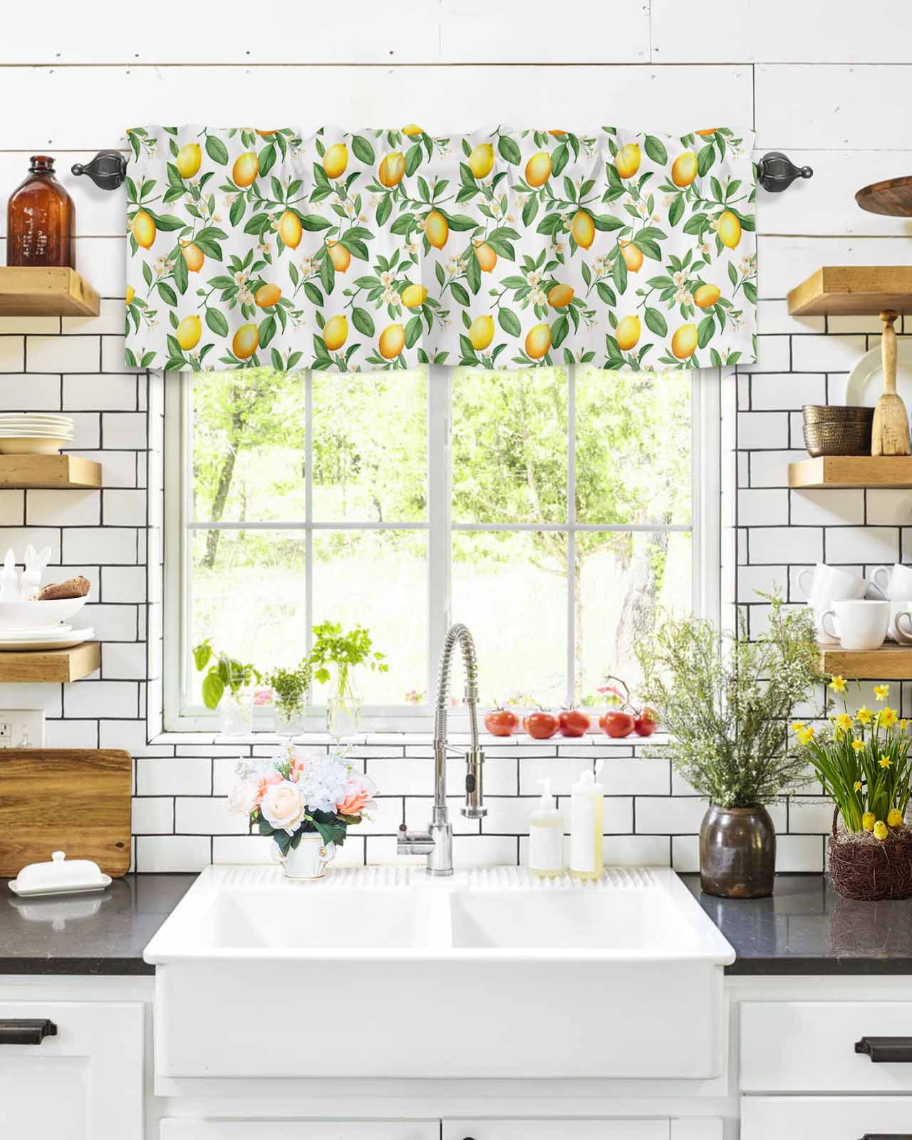Watercolor Lemon Seamless Window Valances for Kitchen,Rod Pocket ...