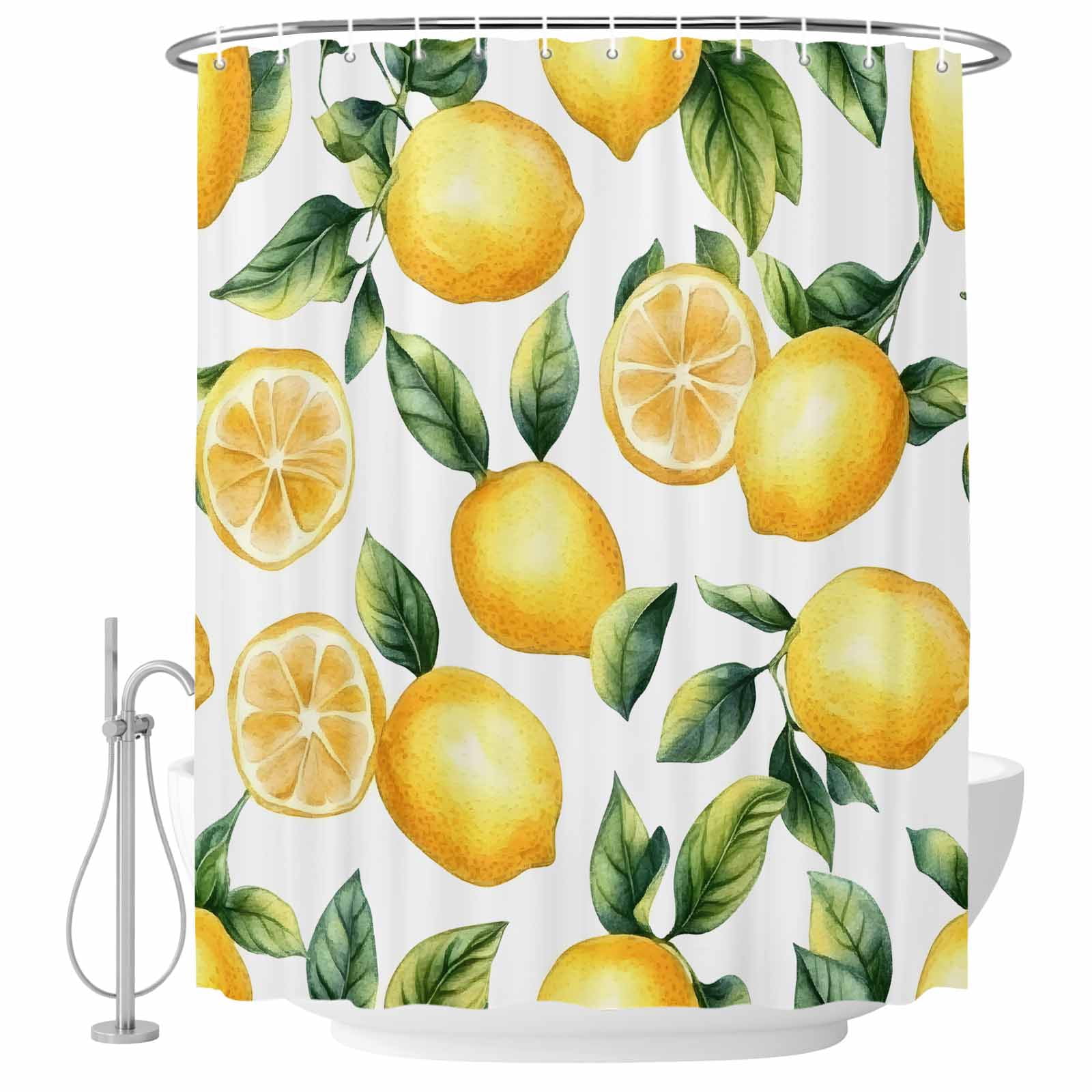 Watercolor Lemon Shower Curtain Set - Extra Long 72" x 96" Washable