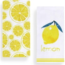 Watercolor Lemon Stripe Kitchen Towels Dish Towels, 18x26 Inch Spring Summer Yellow Lemon Decoration Hand Towels Set of 2