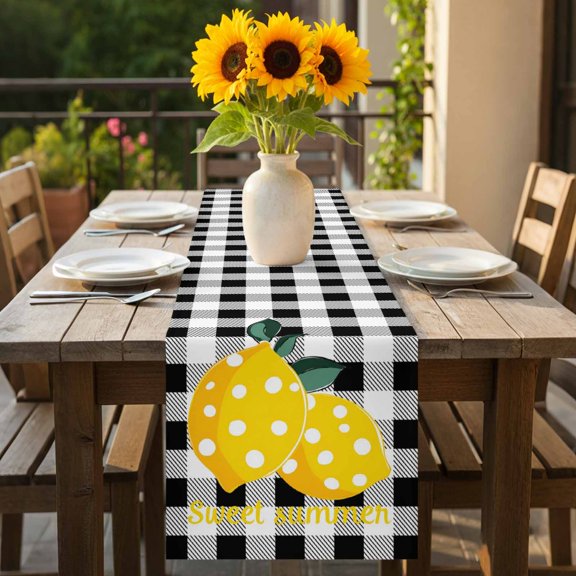 Watercolor Lemon Sweet Summer Words Table Runner 36 Inches Long,Kitchen Dining Tablerunners Black White Plaid Linen Table Runners Dresser Scarves for Home Dinner Wedding Holiday Party Decor