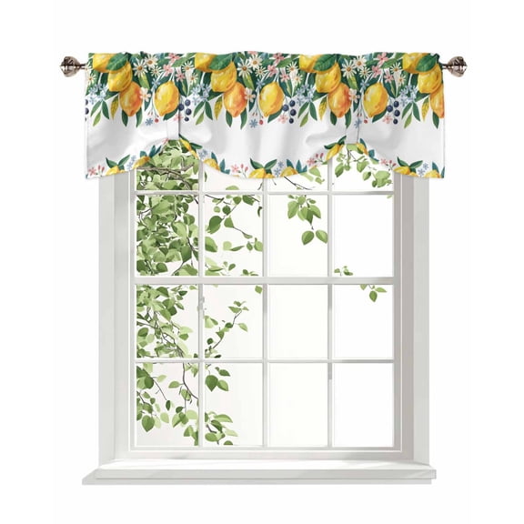 Watercolor Lemon Tie Up Valances Curtain, Daisy Flower Fruit Kitchen Valances for Windows Decor, Rod Pocket Short Curtains Set for Bedroom/Bathroom, 42"x18"