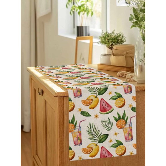 Watercolor Lemon Watermelon Lemon Tea Table Runner 36 Inches Long,Kitchen Dining Tablerunners Vintage Summer Plants Linen Table Runners Dresser Scarves for Home Dinner Wedding Holiday Party Decor