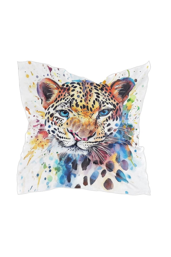 Watercolor Leopard Face Women's Fashion Soft Scarf Square Satin Head Scarf Neck Scarf Head Hair Wraps