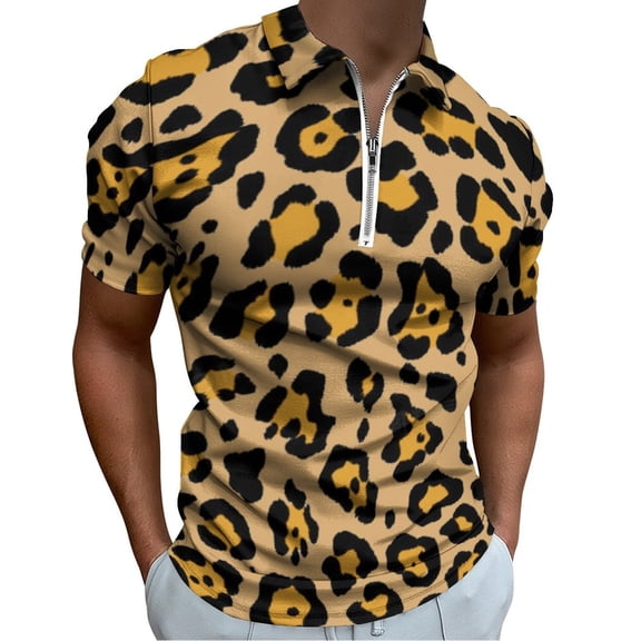 Watercolor Leopard Men Zipper T-shirt Summer Casual Short Sleeve T-shirt Top
