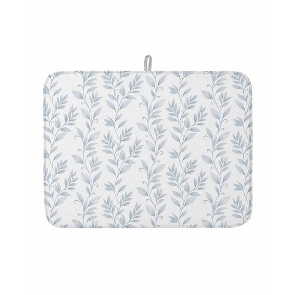 Watercolor Light Blue Botanical Leaf Dish Drying Mats for Kitchen Counter,Absorbent Microfiber Dish Drainer Rack Mat Spring Seamless Leaves Drying Pad for Sinks,Utensils,Countertops,18x24in