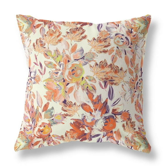 Watercolor Lilac Bulb Indoor/Outdoor Pillow in Red Orange Beige 26x26