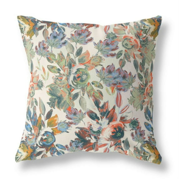 Watercolor Lilac Bulb Indoor/Outdoor Pillow with Removable Cover in Green Beige 26x26