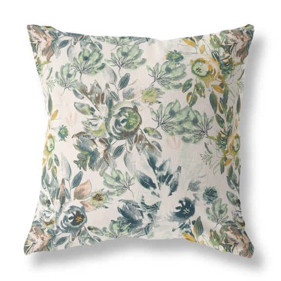 Amrita Sen Watercolor Lilac Bulb Broadcloth Indoor Outdoor Double Sided Cushion, Zippered, White Green