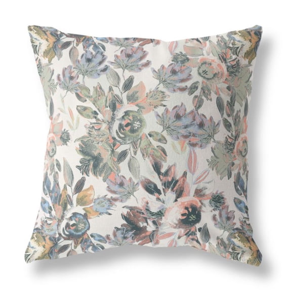Watercolor Lilac Bulb Indoor/Outdoor Pillow with Removable Cover in White Pink Gray 16x16