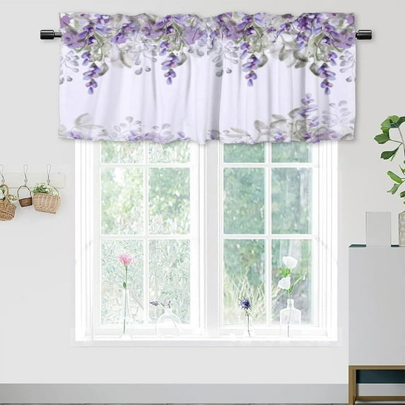 Watercolor Lilac Flower Blackout Curtain Valances,Rustic Farmhouse Spring Garden Floral Lilac Energy Efficient Rod Pocket Curtain Window Valances for Kitchen Windows,54"x18"in(1Pcs)