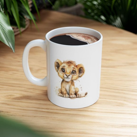 Watercolor Lion Ceramic Mug, Animal Lover Gift, oz