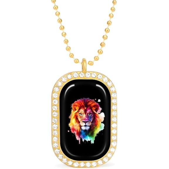 Watercolor Lion Premium Gleaming Square White Diamond Necklace for Women Diamond Pendant Jewelry Chain Gift[i255]