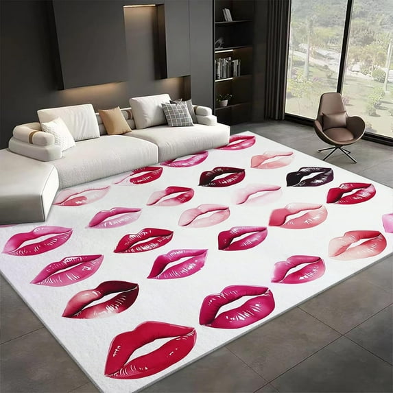 Watercolor Lips Rugs For Living Room, Washable Rugs Non-Slip Rug, Watercolor Fashion Lips Print Rugs, Soft Bedroom Carpets Low-Pile Rug For Dining Room, For Office Kitchen 5x6ft